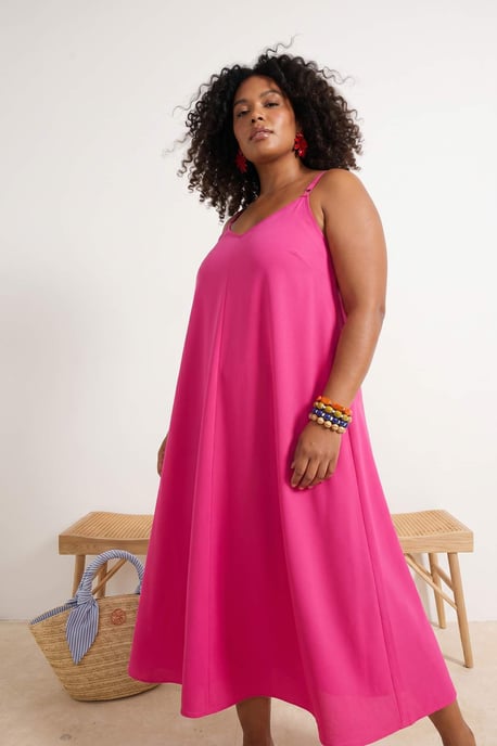 Trendyol Curve Damen Rosa Einfarbig Maxi Ärmellos Strandmode A-Linie Große Größen Kleid - Image 6