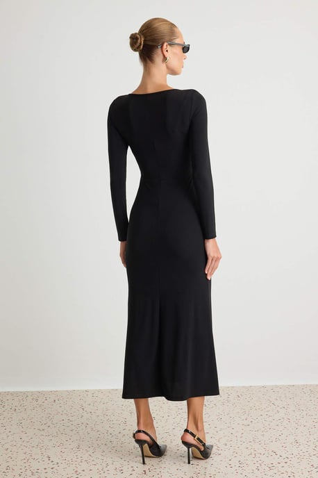 TRENDYOLMİLLA Damen Schwarz Einfarbig Maxi Lang Abend / Alltag Bodycon Kleider - Image 3