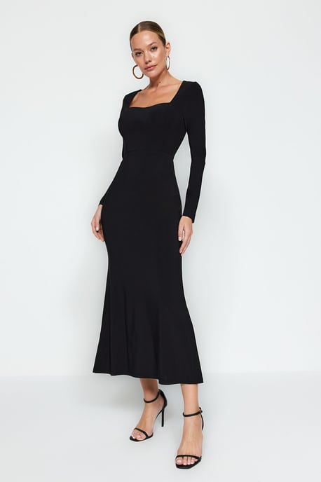 TRENDYOLMİLLA Damen Schwarz Einfarbig Maxi Lang Abend / Alltag Bodycon Kleider - Image 4
