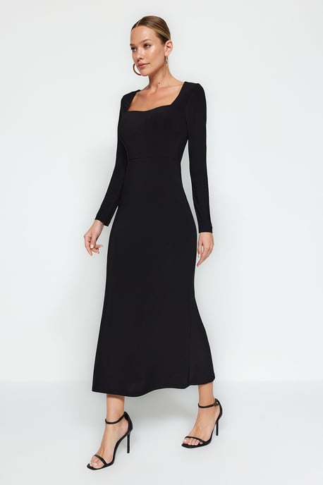 TRENDYOLMİLLA Damen Schwarz Einfarbig Maxi Lang Abend / Alltag Bodycon Kleider - Image 5