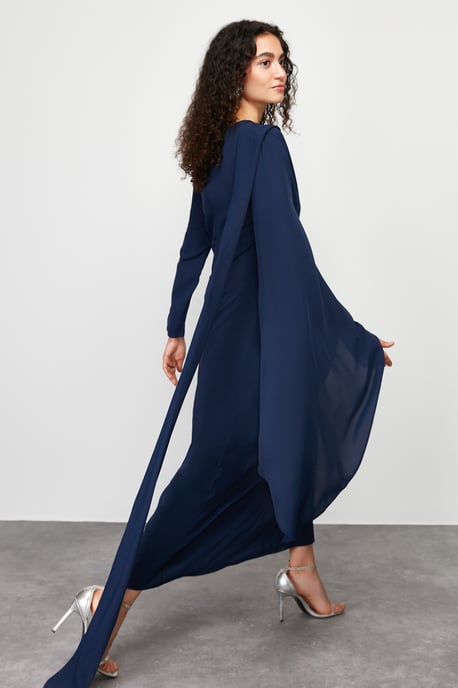 Trendyol Modest Damen Dunkelblau Einfarbig Maxi Lang Elegant/Abend Gerade Modest Abend Kleider - Image 2