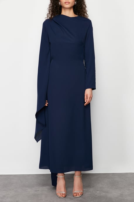 Trendyol Modest Damen Dunkelblau Einfarbig Maxi Lang Elegant/Abend Gerade Modest Abend Kleider - Image 3