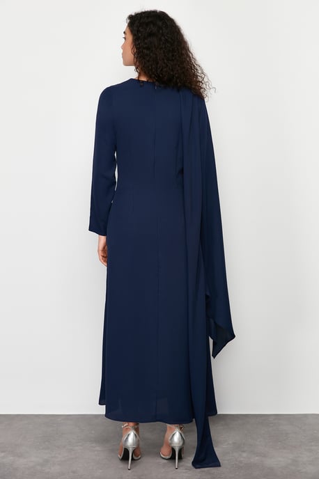 Trendyol Modest Damen Dunkelblau Einfarbig Maxi Lang Elegant/Abend Gerade Modest Abend Kleider - Image 5