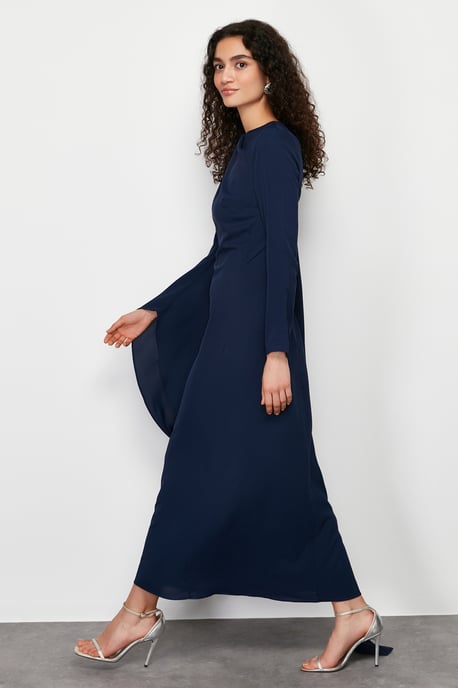 Trendyol Modest Damen Dunkelblau Einfarbig Maxi Lang Elegant/Abend Gerade Modest Abend Kleider - Image 6