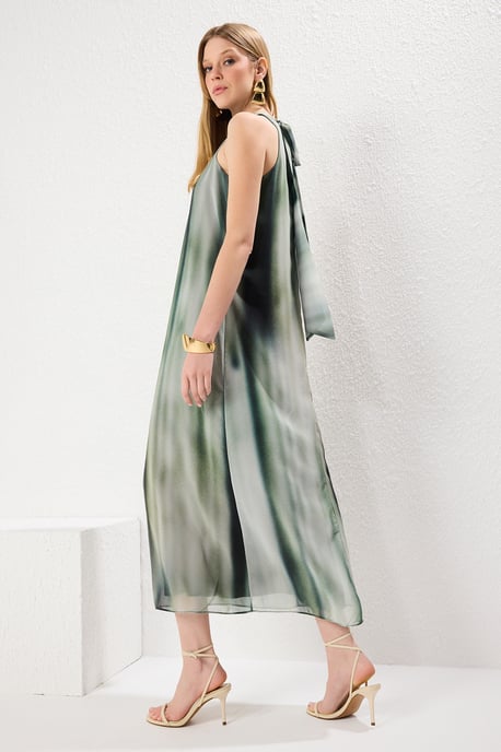 TRENDYOLMİLLA Damen Grün Abstrakt Maxi Ärmellos Abend / Alltag Gerade Kleider - Image 4