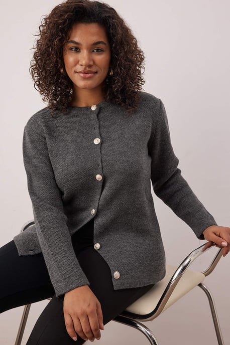 Trendyol Curve Damen Grau Einfarbig Lang Regular Fit Große Größen Cardigans - Image 6
