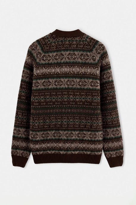 TRENDYOL MAN Herren Braun Ethno-Muster Lang Tailliert Cardigans - Image 2