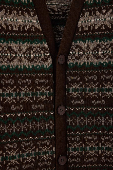 TRENDYOL MAN Herren Braun Ethno-Muster Lang Tailliert Cardigans - Image 3