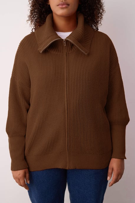 Trendyol Curve Damen Braun Einfarbig Lang Regular Fit Große Größen Cardigans - Image 2