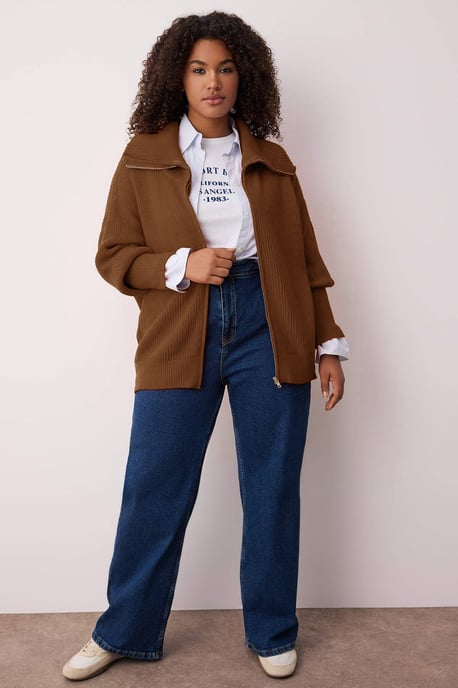 Trendyol Curve Damen Braun Einfarbig Lang Regular Fit Große Größen Cardigans - Image 4