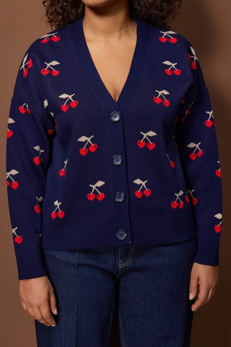 Trendyol Curve Damen Dunkelblau Geometrisches Muster Lang Regular Fit Große Größen Cardigans - Image 2