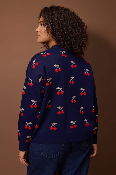 Trendyol Curve Damen Dunkelblau Geometrisches Muster Lang Regular Fit Große Größen Cardigans - Image 3