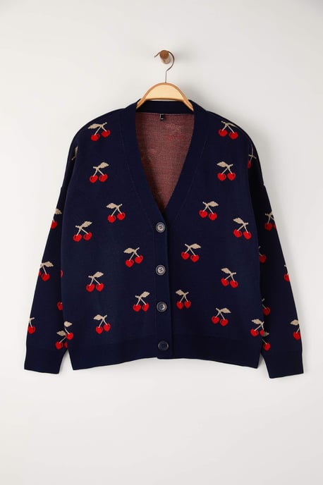 Trendyol Curve Damen Dunkelblau Geometrisches Muster Lang Regular Fit Große Größen Cardigans - Image 4