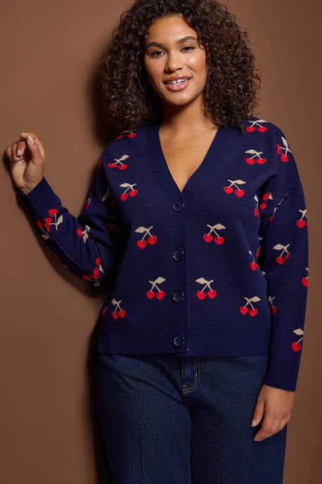 Trendyol Curve Damen Dunkelblau Geometrisches Muster Lang Regular Fit Große Größen Cardigans - Image 6