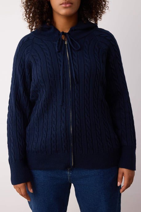 Trendyol Curve Curve Zopfstrick-Cardigan, lang, Regular Fit, Große Größen - Marineblau/Blau - Image 2