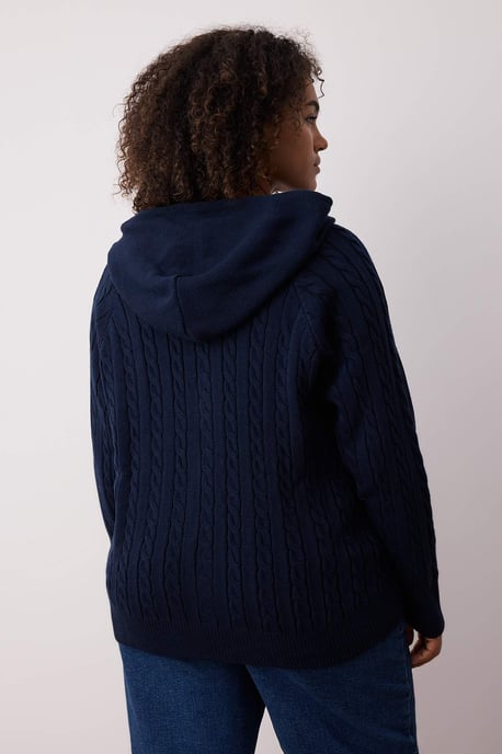 Trendyol Curve Curve Zopfstrick-Cardigan, lang, Regular Fit, Große Größen - Marineblau/Blau - Image 3