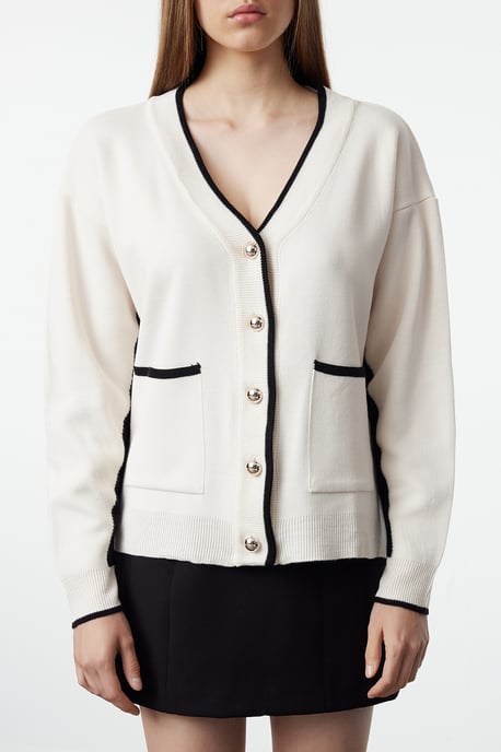 TRENDYOLMİLLA Damen Ecru Colour-Block Lang Oversize Cardigans - Image 3