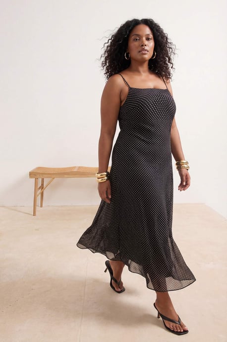 Trendyol Curve Damen Schwarz Kariert Maxi Ärmellos Casual A-Linie Große Größen Kleid - Image 2