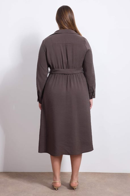 Trendyol Curve Damen Braun Einfarbig Maxi Lang Casual Gerade Große Größen Kleid - Image 4