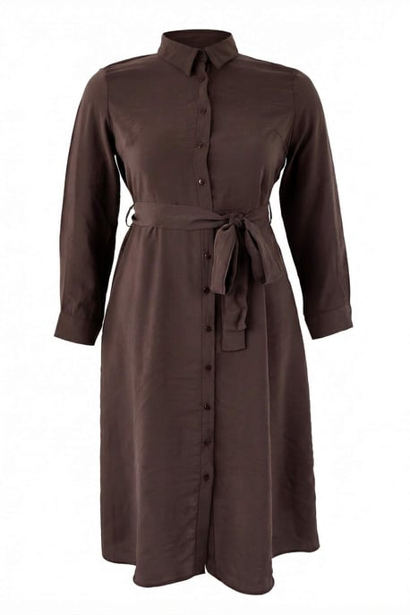 Trendyol Curve Damen Braun Einfarbig Maxi Lang Casual Gerade Große Größen Kleid - Image 5
