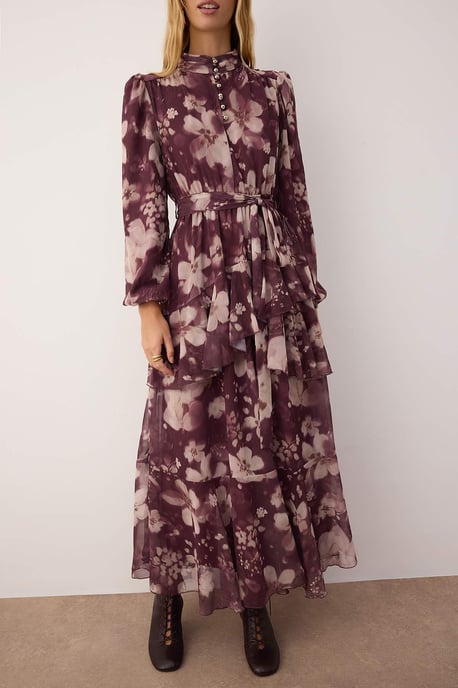 Trendyol Modest Damen Lila Geometrisches Muster Maxi Lang Casual Skater Modest Kleider - Image 2