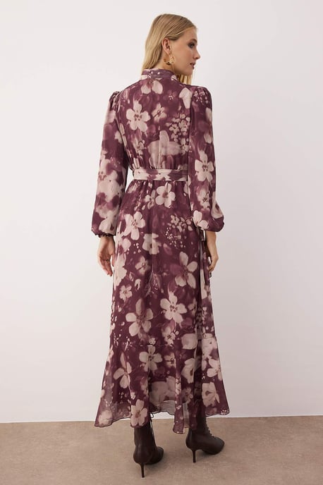 Trendyol Modest Damen Lila Geometrisches Muster Maxi Lang Casual Skater Modest Kleider - Image 3