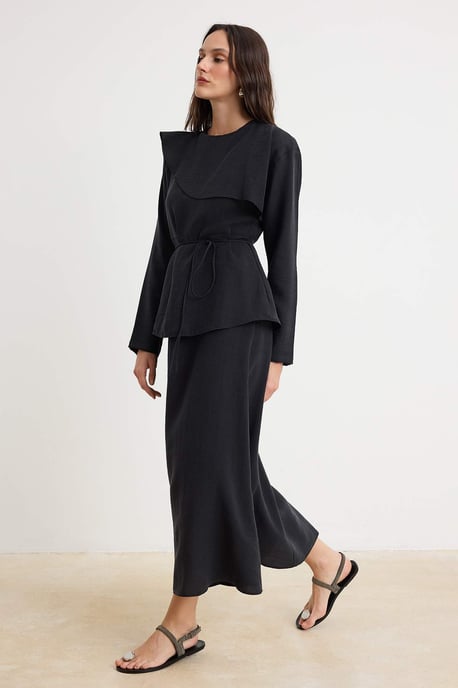 Trendyol Modest Damen Schwarz Einfarbig Maxi Lang Casual Skater Modest Kleider - Image 5