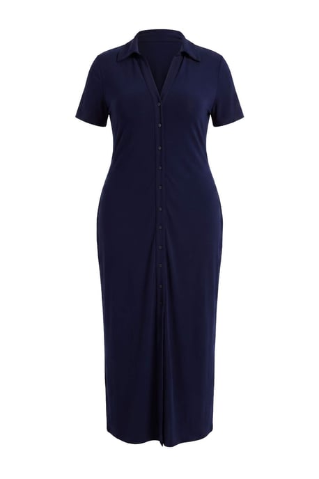 Trendyol Curve Damen Dunkelblau Einfarbig Maxi Kurz Gerade Große Größen Kleid - Image 4