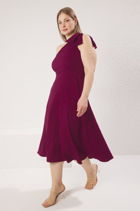 Trendyol Curve Damen Lila Einfarbig Maxi Ärmellos Elegant/Abend Bodycon Große Größen Kleid - Image 6