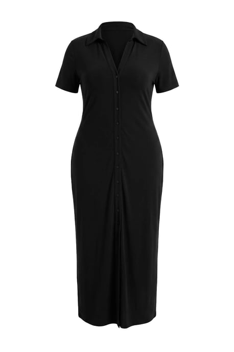 Trendyol Curve Damen Schwarz Einfarbig Maxi Kurz Gerade Große Größen Kleid - Image 4