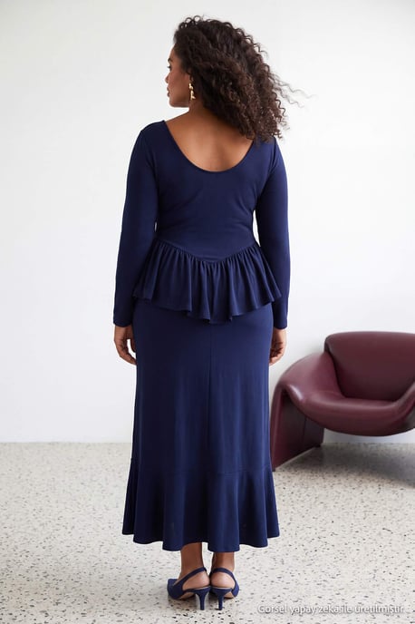Trendyol Curve Damen Dunkelblau Einfarbig Maxi Lang Bodycon Große Größen Kleid - Image 3
