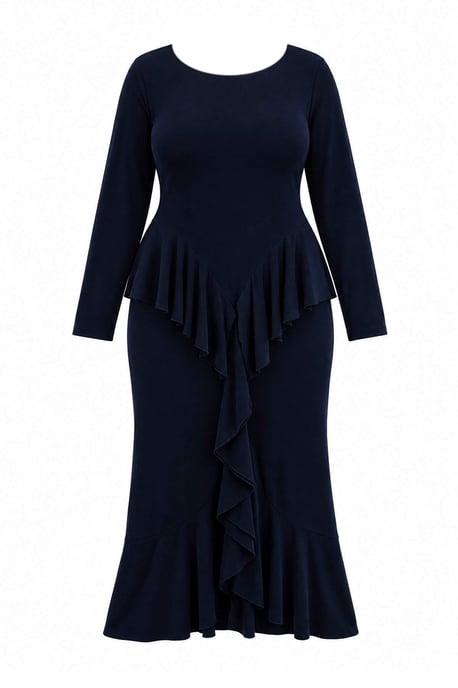 Trendyol Curve Damen Dunkelblau Einfarbig Maxi Lang Bodycon Große Größen Kleid - Image 4