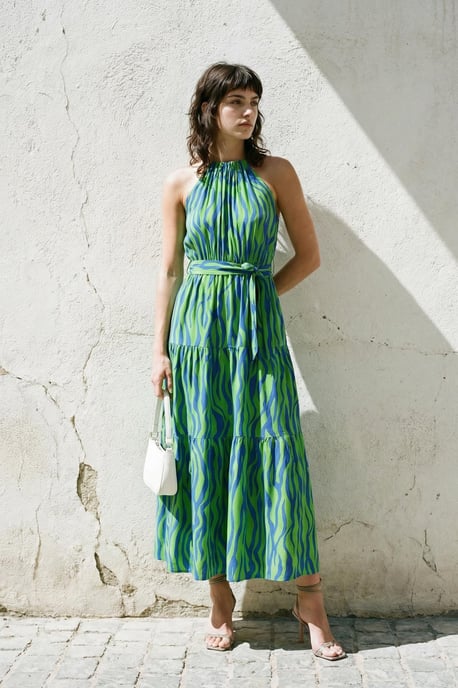 TRENDYOLMİLLA Damen Blau Animal-Print Maxi Ärmellos Abend / Alltag Gerade Kleider - Image 1