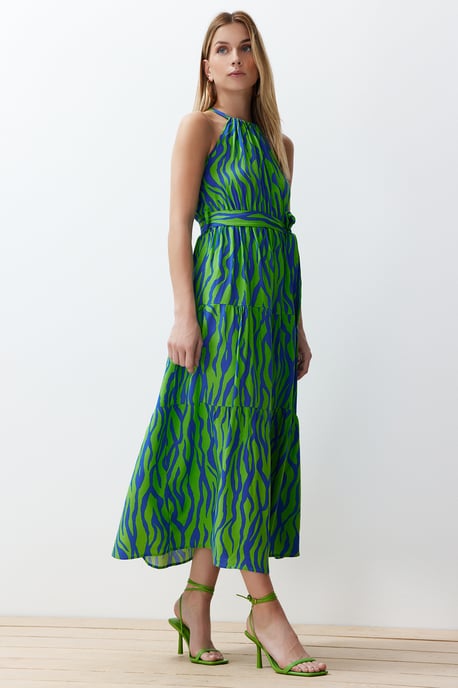 TRENDYOLMİLLA Damen Blau Animal-Print Maxi Ärmellos Abend / Alltag Gerade Kleider - Image 2