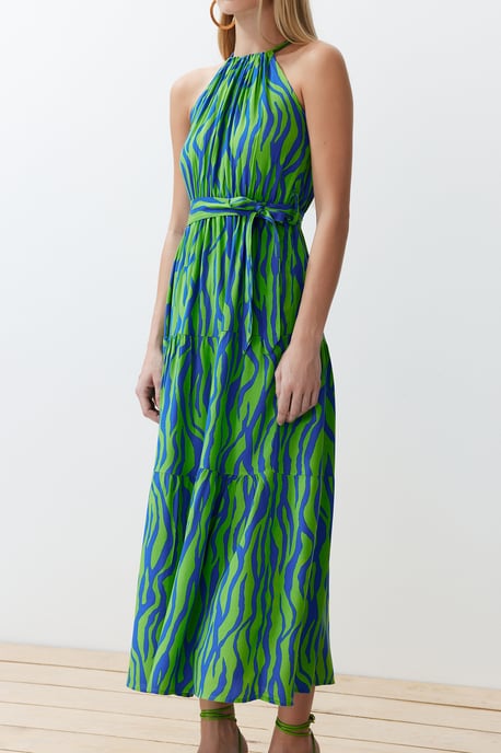 TRENDYOLMİLLA Damen Blau Animal-Print Maxi Ärmellos Abend / Alltag Gerade Kleider - Image 5