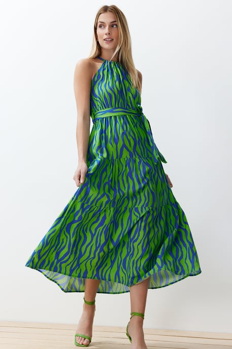 TRENDYOLMİLLA Damen Blau Animal-Print Maxi Ärmellos Abend / Alltag Gerade Kleider - Image 6