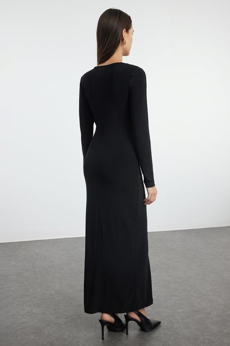 TRENDYOLMİLLA Damen Schwarz Einfarbig Maxi Lang Abend / Alltag Bodycon Kleider - Image 4