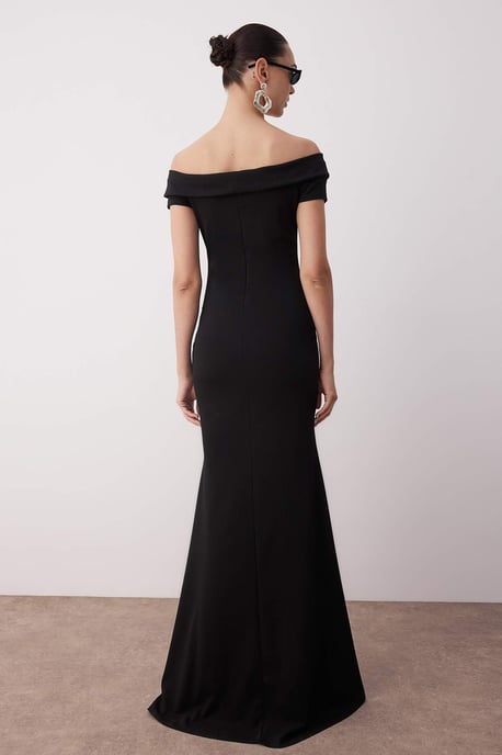 TRENDYOLMİLLA Damen Schwarz Einfarbig Maxi Kurz Elegant/Abend Meerjungfrau Abend & Ball Kleid - Image 3