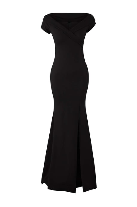 TRENDYOLMİLLA Damen Schwarz Einfarbig Maxi Kurz Elegant/Abend Meerjungfrau Abend & Ball Kleid - Image 4