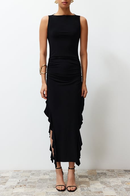 TRENDYOLMİLLA Damen Schwarz Einfarbig Maxi Ärmellos Abend / Alltag Bodycon Kleider - Image 3