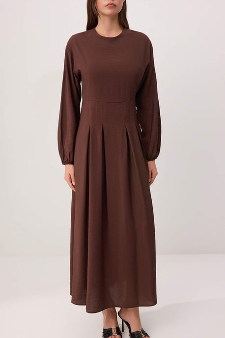 Trendyol Modest Damen Braun Einfarbig Maxi Lang Skater Modest Kleider - Image 2