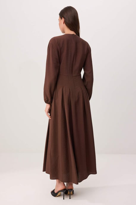 Trendyol Modest Damen Braun Einfarbig Maxi Lang Skater Modest Kleider - Image 3