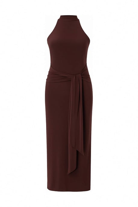 Trendyol Curve Damen Braun Einfarbig Maxi Ärmellos Casual Bodycon Große Größen Kleid - Image 5