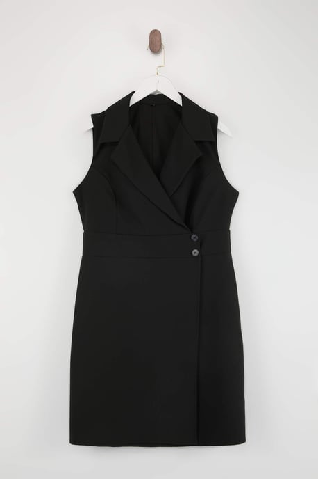 Trendyol Curve Damen Schwarz Einfarbig Maxi Ärmellos Business A-Linie Große Größen Kleid - Image 3