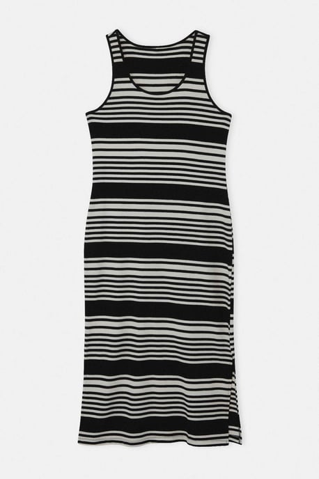 Trendyol Curve Damen Schwarz Gestreift Maxi Ärmellos Casual Gerade Große Größen Kleid - Image 3