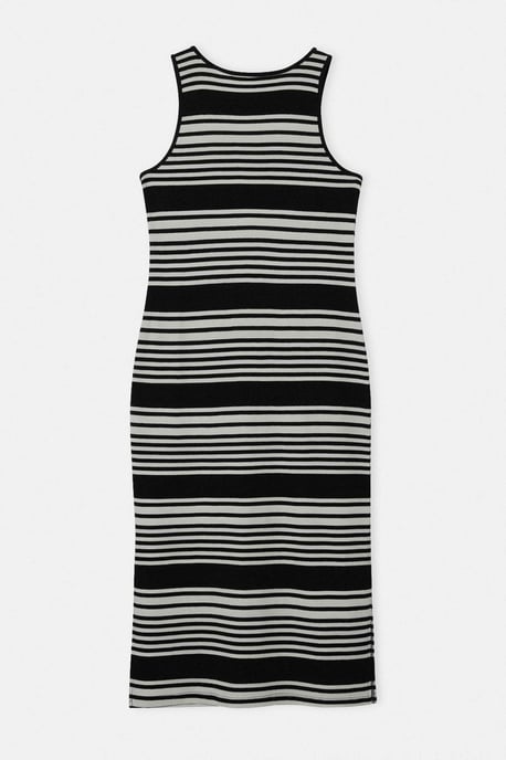 Trendyol Curve Damen Schwarz Gestreift Maxi Ärmellos Casual Gerade Große Größen Kleid - Image 5