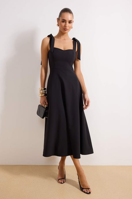 TRENDYOLMİLLA Damen Schwarz Einfarbig Maxi Ärmellos Elegant/Abend Skater Kleider - Image 1