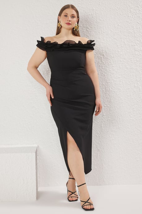Trendyol Curve Damen Schwarz Einfarbig Maxi Ärmellos Elegant/Abend A-Linie Große Größen Kleid - Image 2