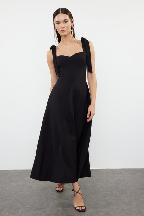 TRENDYOLMİLLA Damen Schwarz Einfarbig Maxi Ärmellos Elegant/Abend Skater Kleider - Image 4