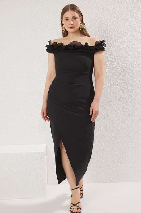 Trendyol Curve Damen Schwarz Einfarbig Maxi Ärmellos Elegant/Abend A-Linie Große Größen Kleid - Image 5